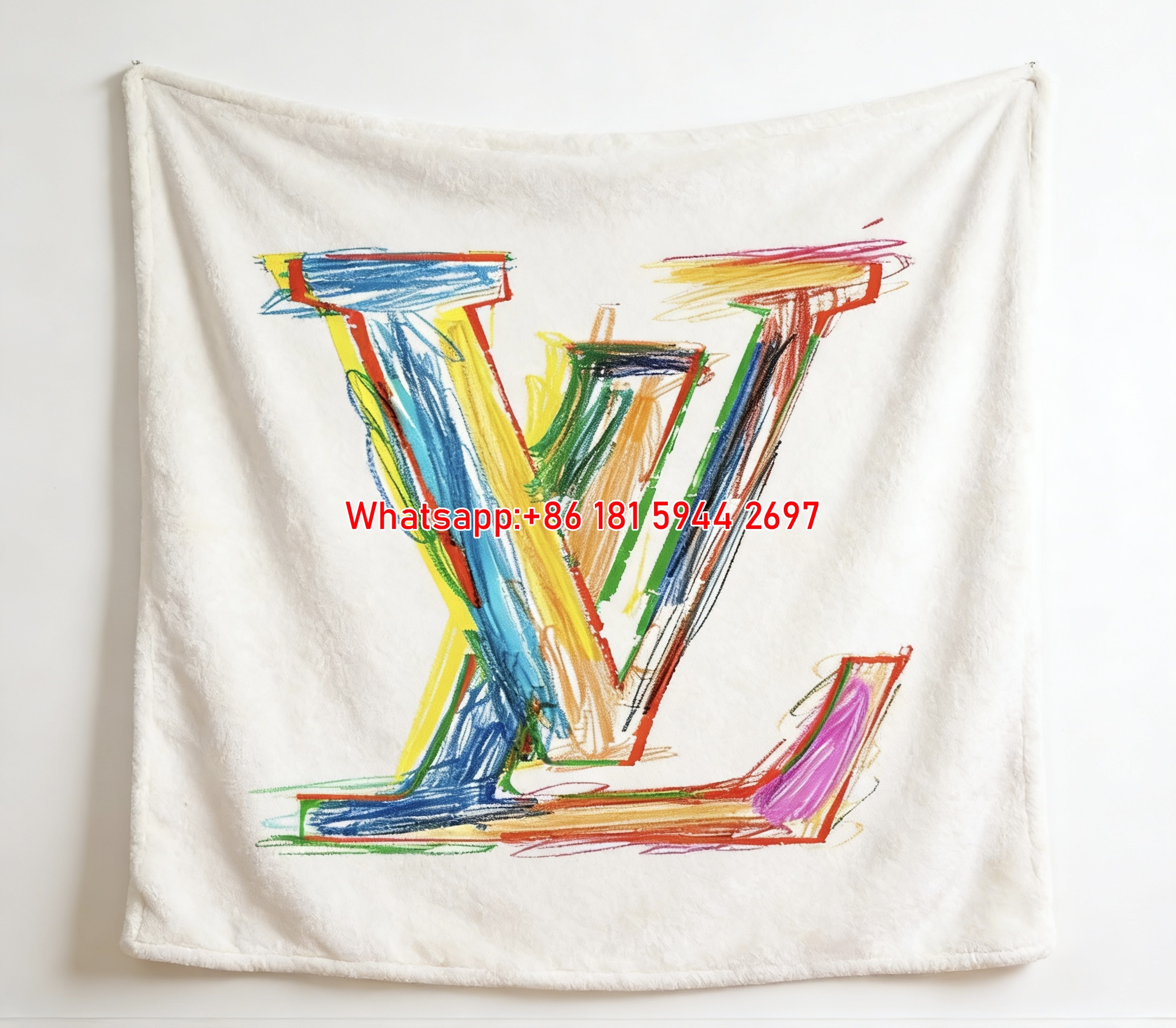 Rainbow LV Sketch Blanket Colorful LV Doodle Blanket 110